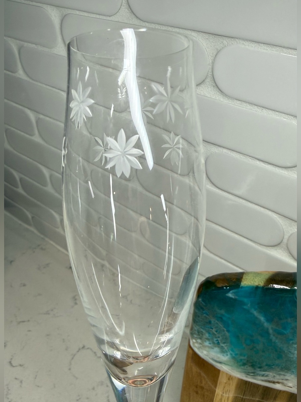 RARE Tiffany & Co. Clear Etched Floral Champagne Flutes with Blue Box set of 3 - Picture 6 of 6